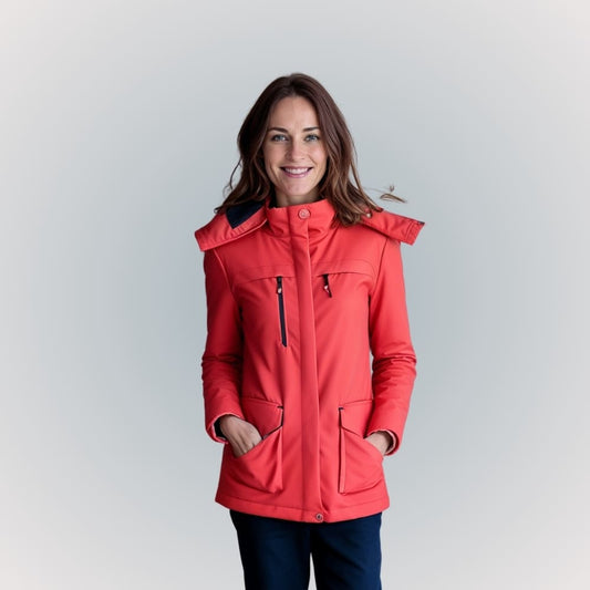 Femme en blouson chauffant rouge