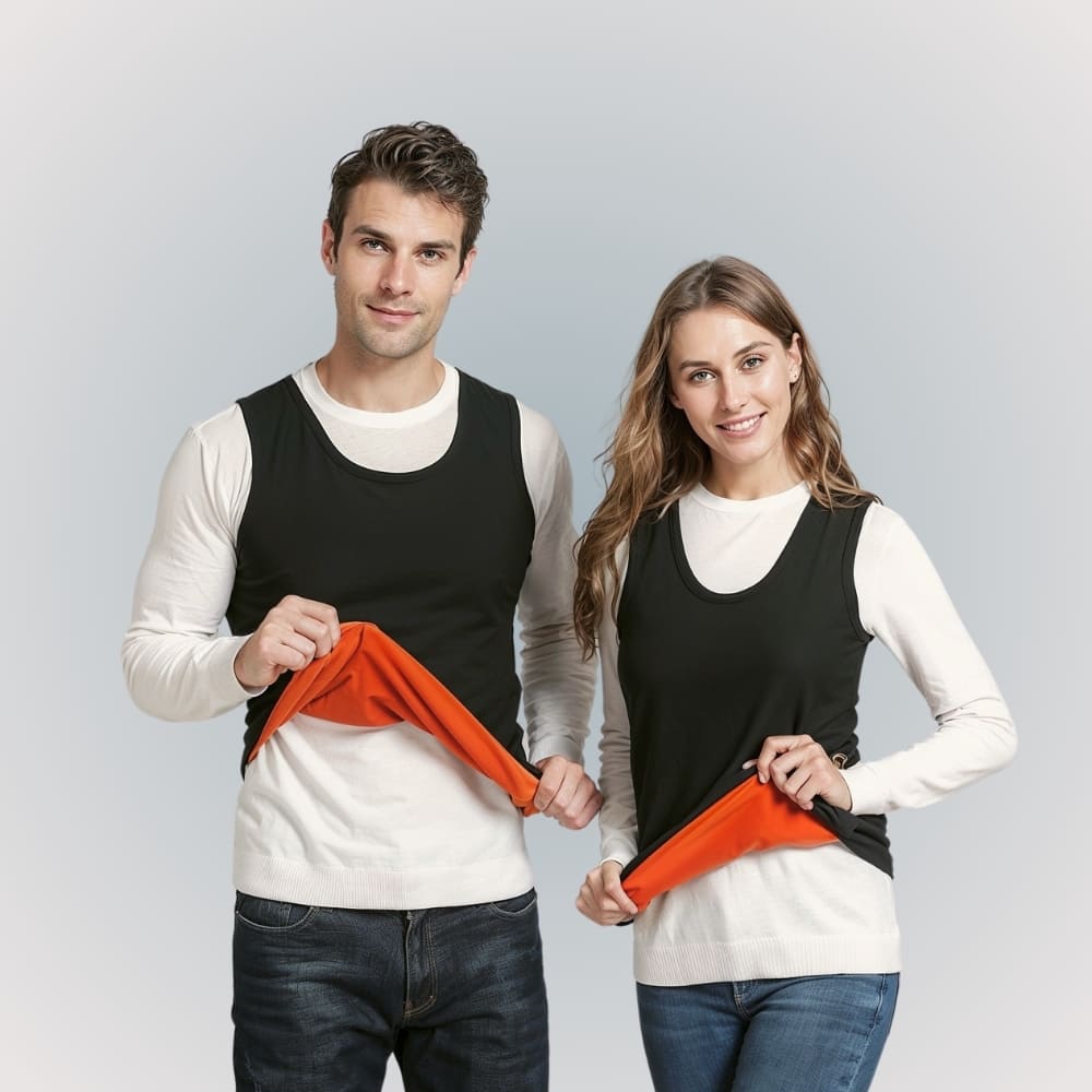 Homme et femme en tshirt chauffant noir